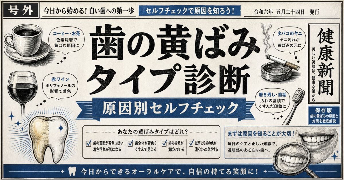【セルフ診断チェックリスト】あなたの歯の着色・黄ばみはどのタイプ？原因別ケア方法